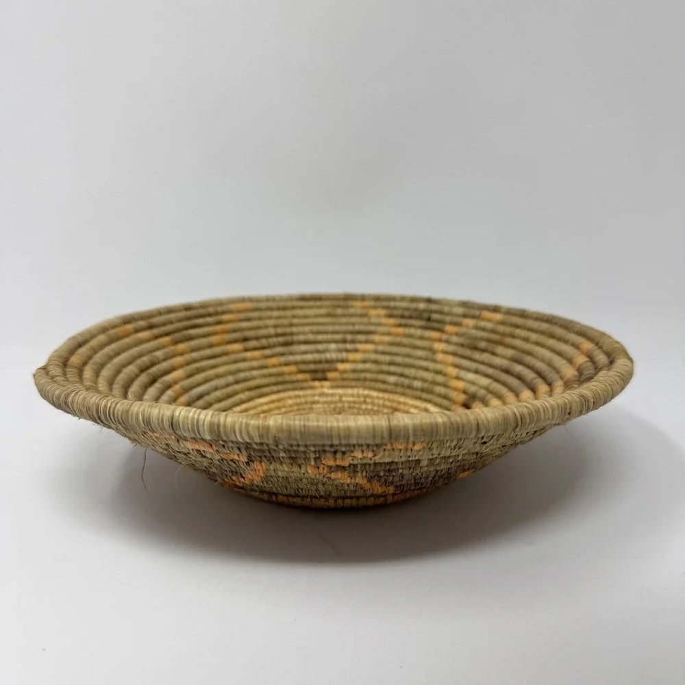 Vintage Handwoven Coiled Grass Basket Bowl Tribal Geometric Boho Decor 9